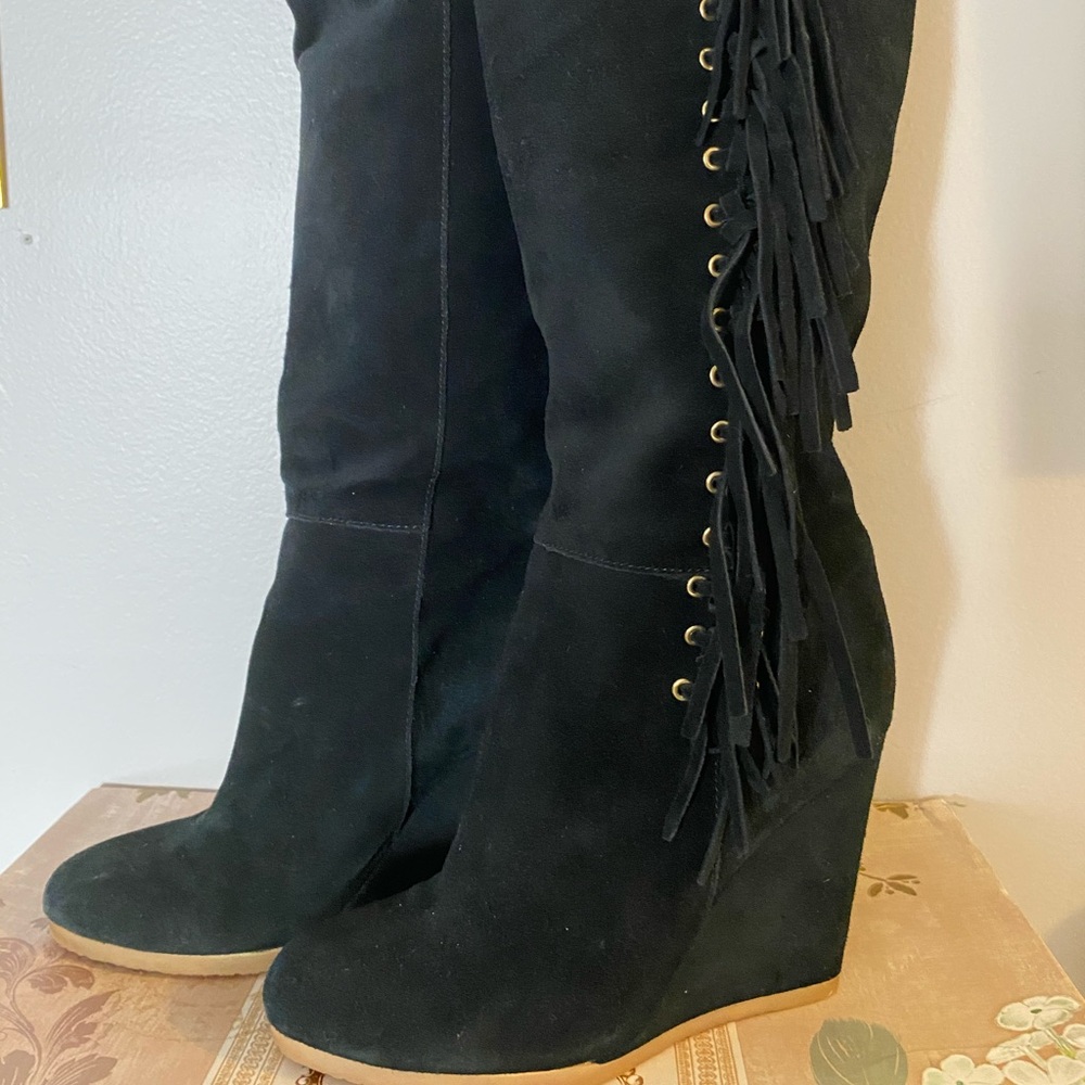 Coach 🔥Cascading fringe boot Dollie A7132 Suede Leather Black Boots size 8